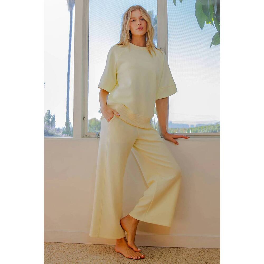 NEW RAE MODE wide scuba fabric pants in butter yellow